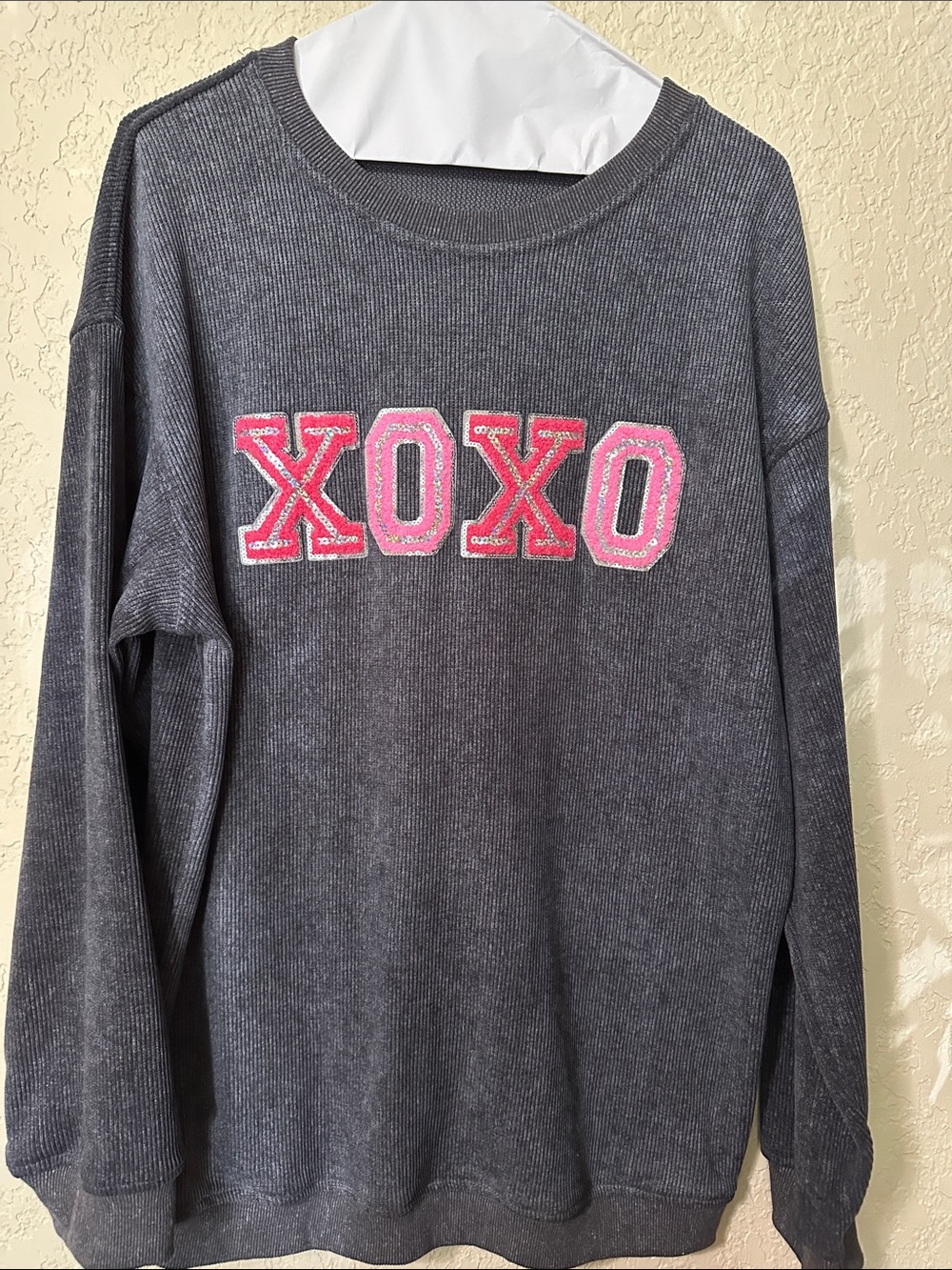 Grey Sweatshirt with Pink XOXO Patch